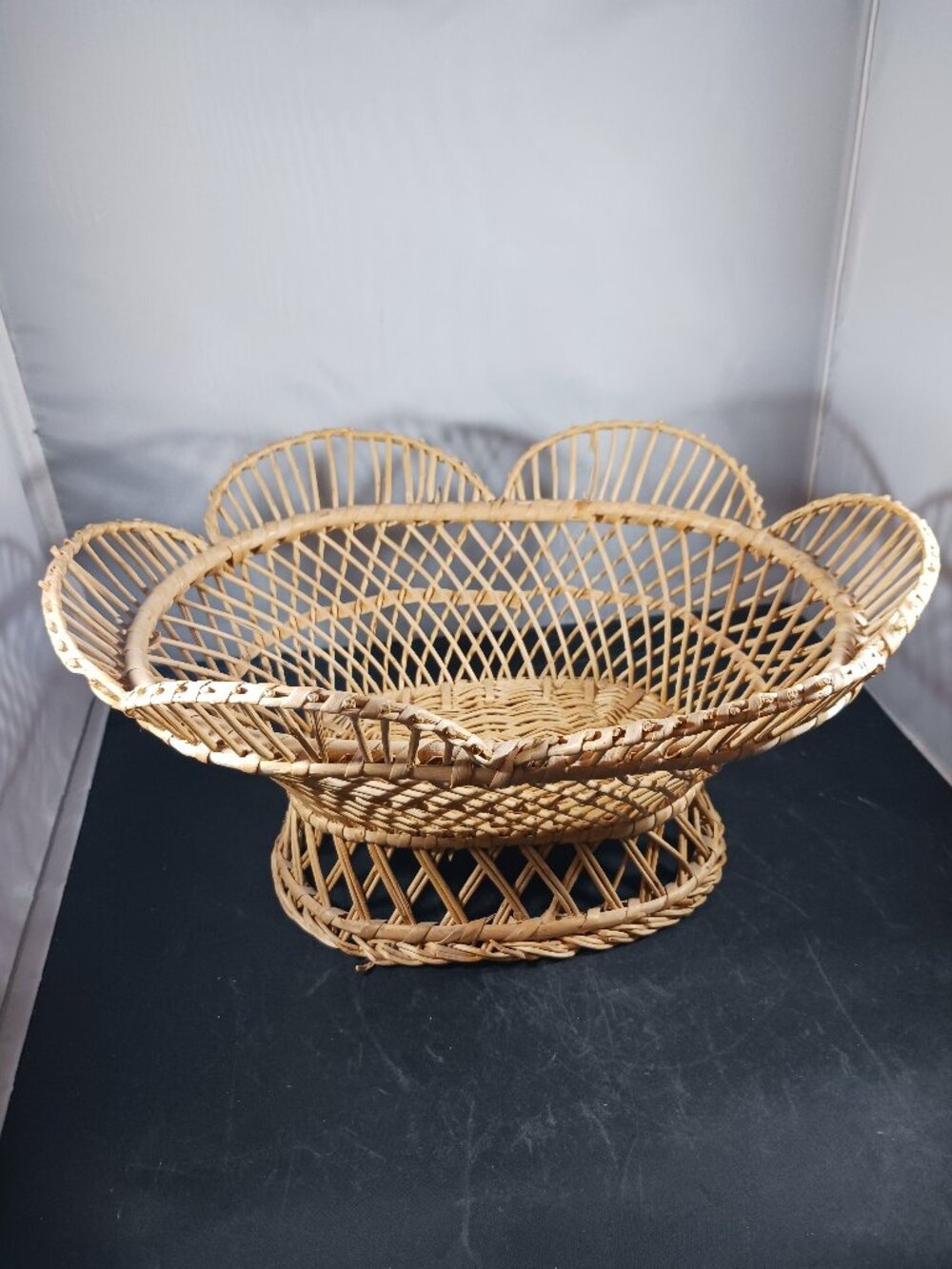 Vintage BOHO Wicker Pedestal Basket